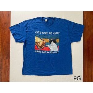 Cats Make Me Happy Humans Make‎ My Head Hurt Blue T Shirt 3XL